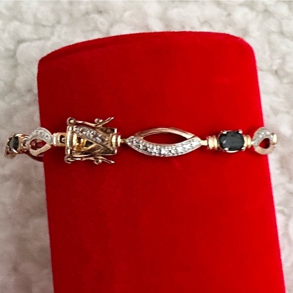 DL Gold Over Sterling Silver & Genuine Tested Sapphire Bracelet 7.25’ EUC 4115 B - Picture 13 of 15